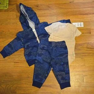 Carter's Baby Boy 3 Piece Hoodie Blue Set NWT